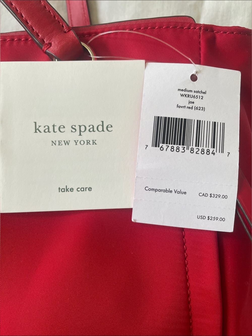 NWT kate spade Red canvas Tote with Gold Spade Accent - Picture 2 of 10